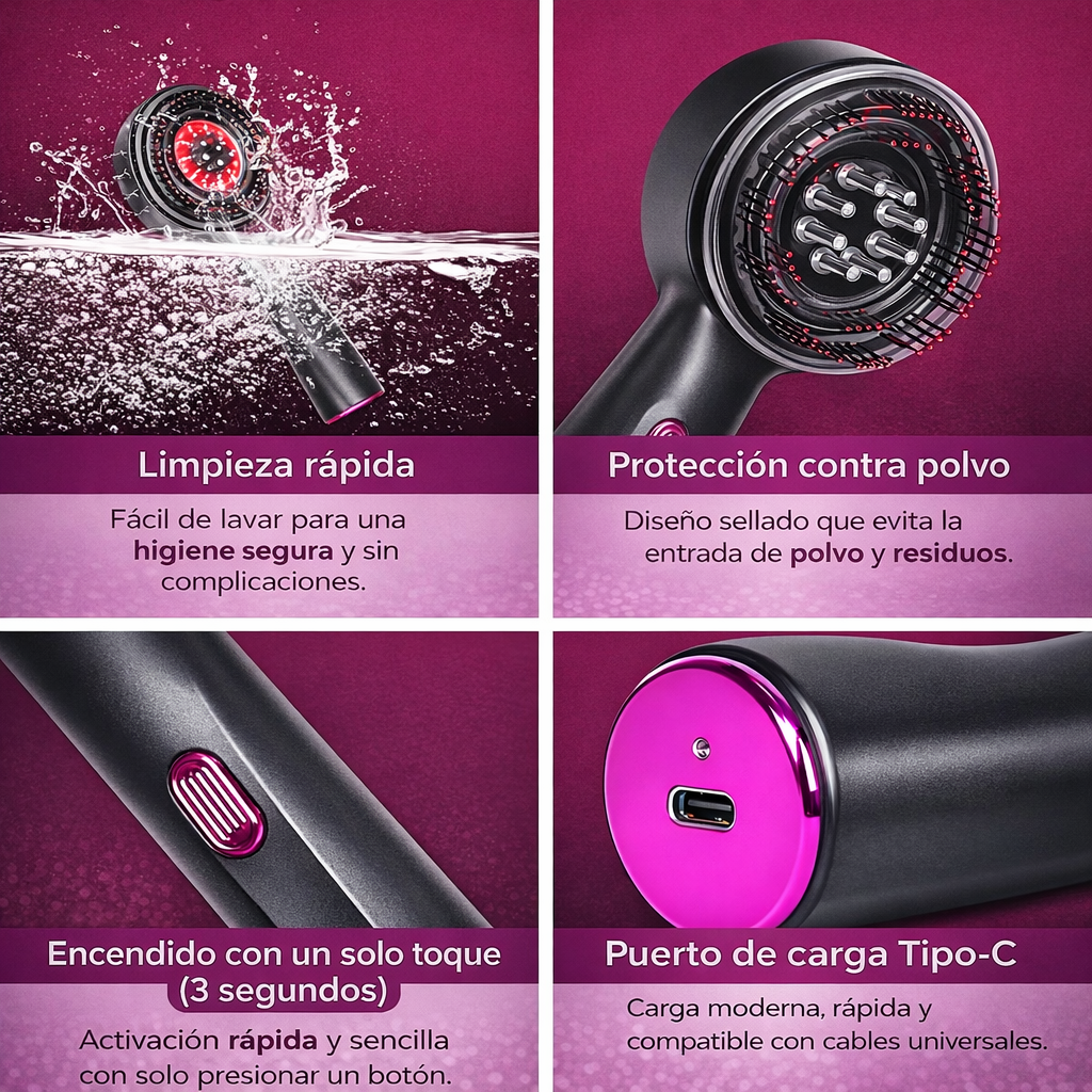 Cepillo masajeador con luz de radiofrecuencia