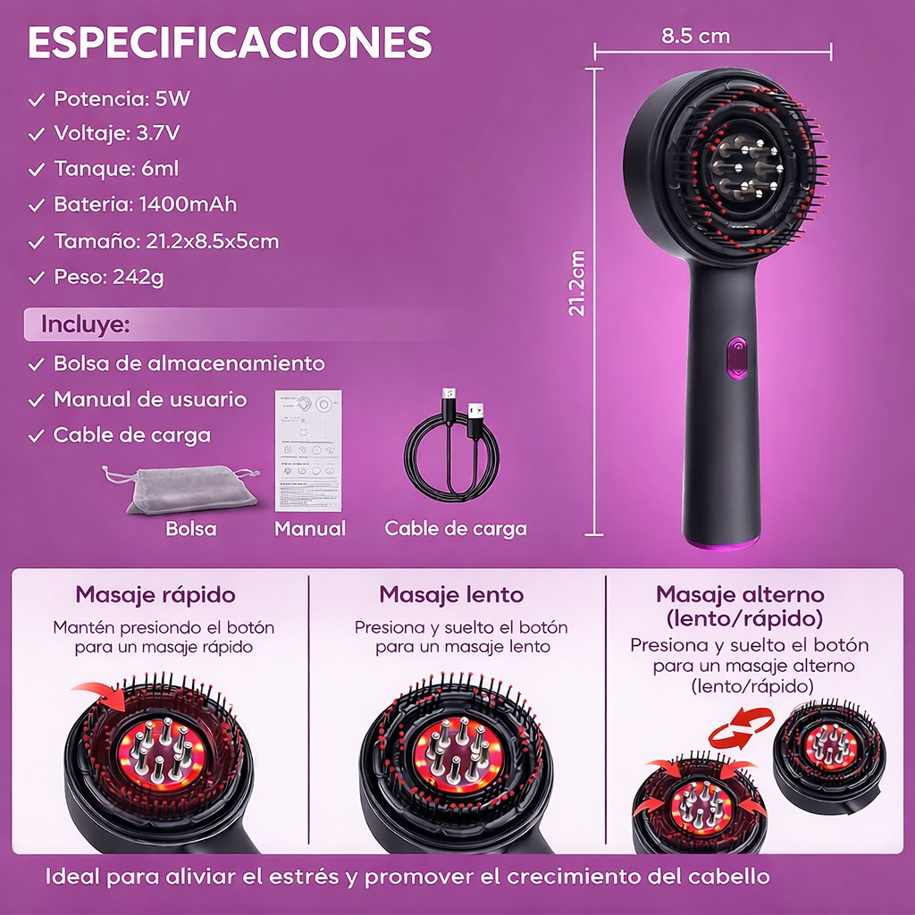 Cepillo masajeador con luz de radiofrecuencia